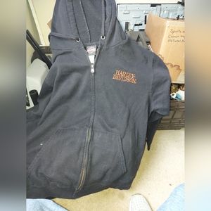 Harley Davidson Black zip up Hoodie with a skull on it